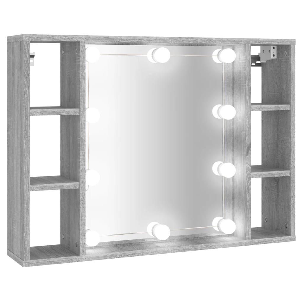 vidaXL Speilskap med LED grå sonoma 76x15x55 cm