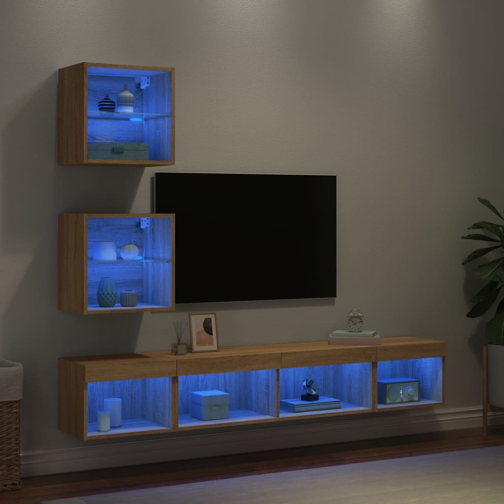 vidaXL Vegghengte TV-enheter med LED 5 deler sonoma eik konstruert tre