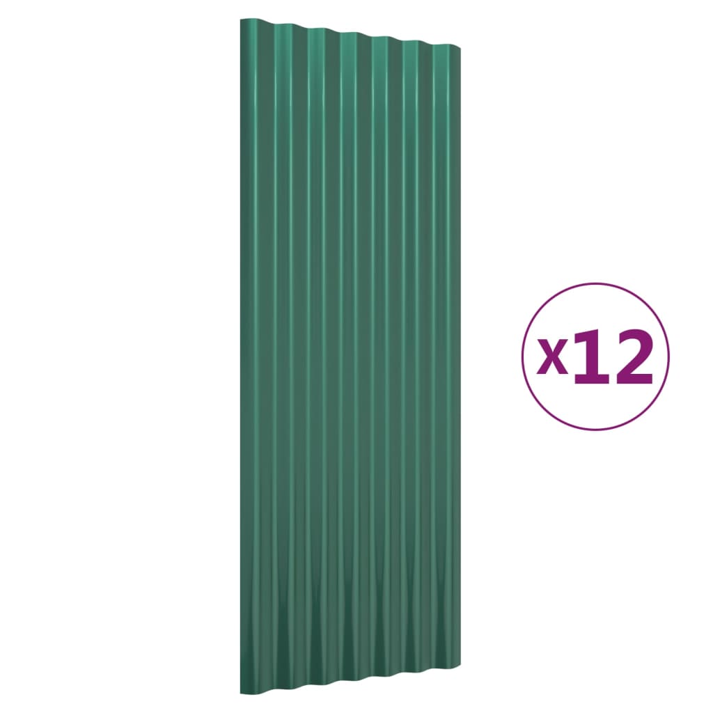 vidaXL Takpaneler 12 stk pulverlakkert stål grønn 100x36 cm