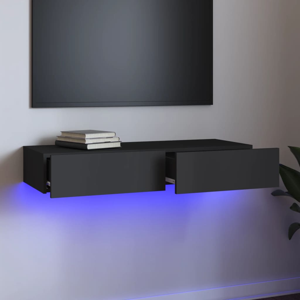 vidaXL TV-benk med LED-lys grå 90x35x15,5 cm