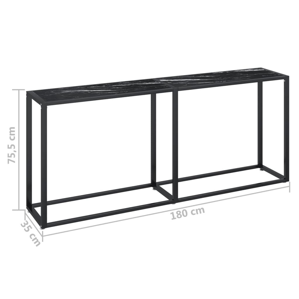 vidaXL Konsollbord svart marmor 180x35x75,5 cm herdet glass