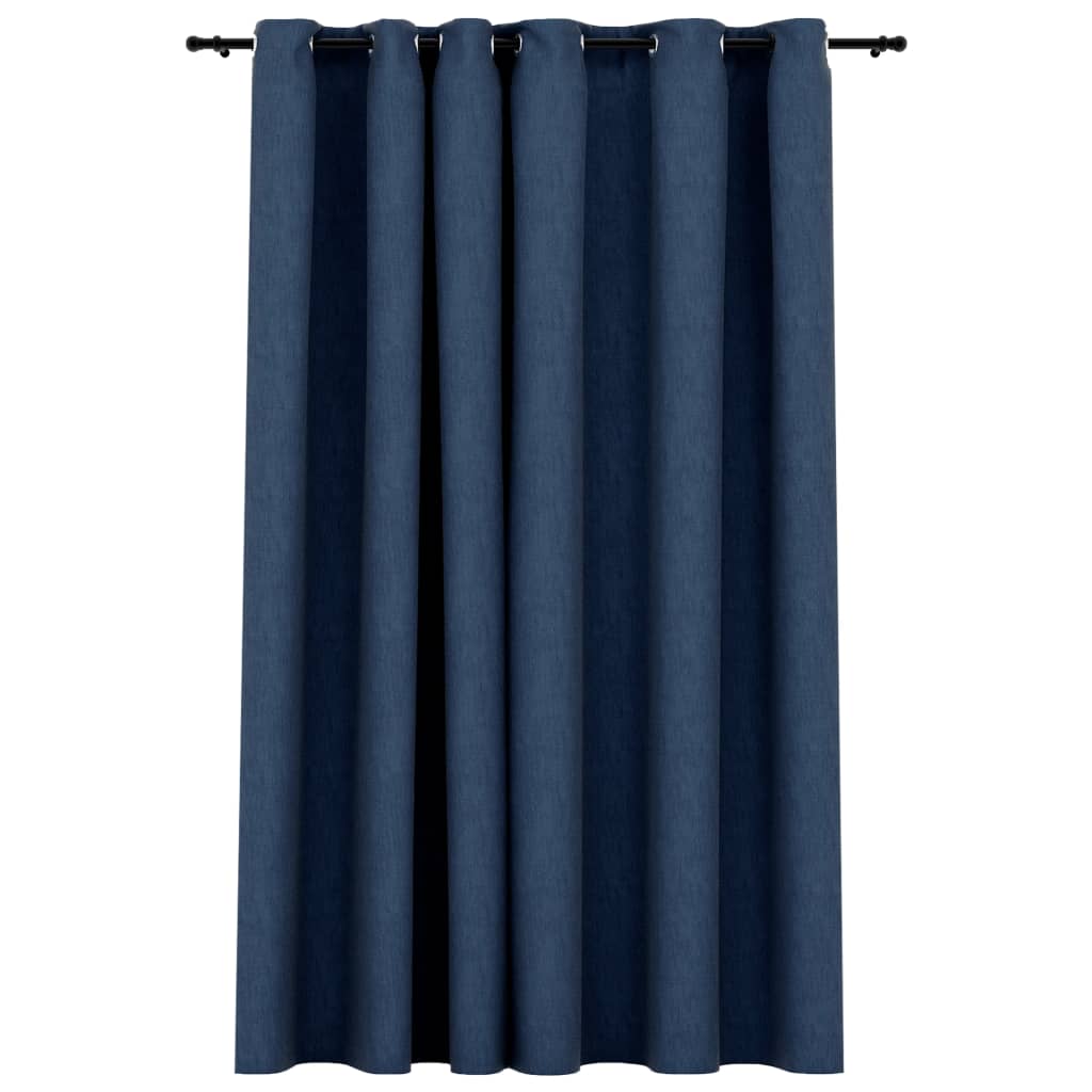 vidaXL Lystette gardiner med maljer og lin-design blå 290x245 cm