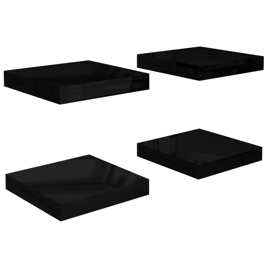 vidaXL Flytende vegghyller 4 stk høyglans svart 23x23,5x3,8 cm MDF