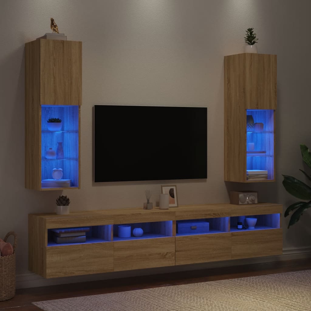 vidaXL TV-benker med LED-lys 2 stk sonoma eik 30,5x30x102 cm