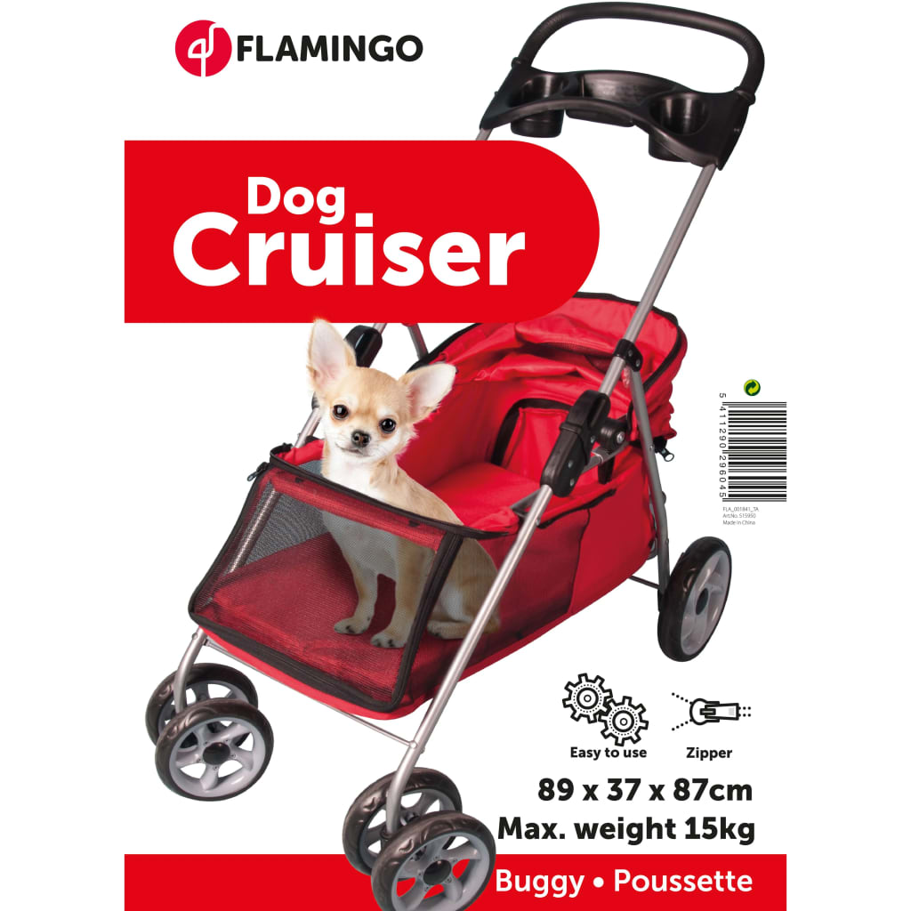 FLAMINGO Hundevogn rød 89x37x87 cm