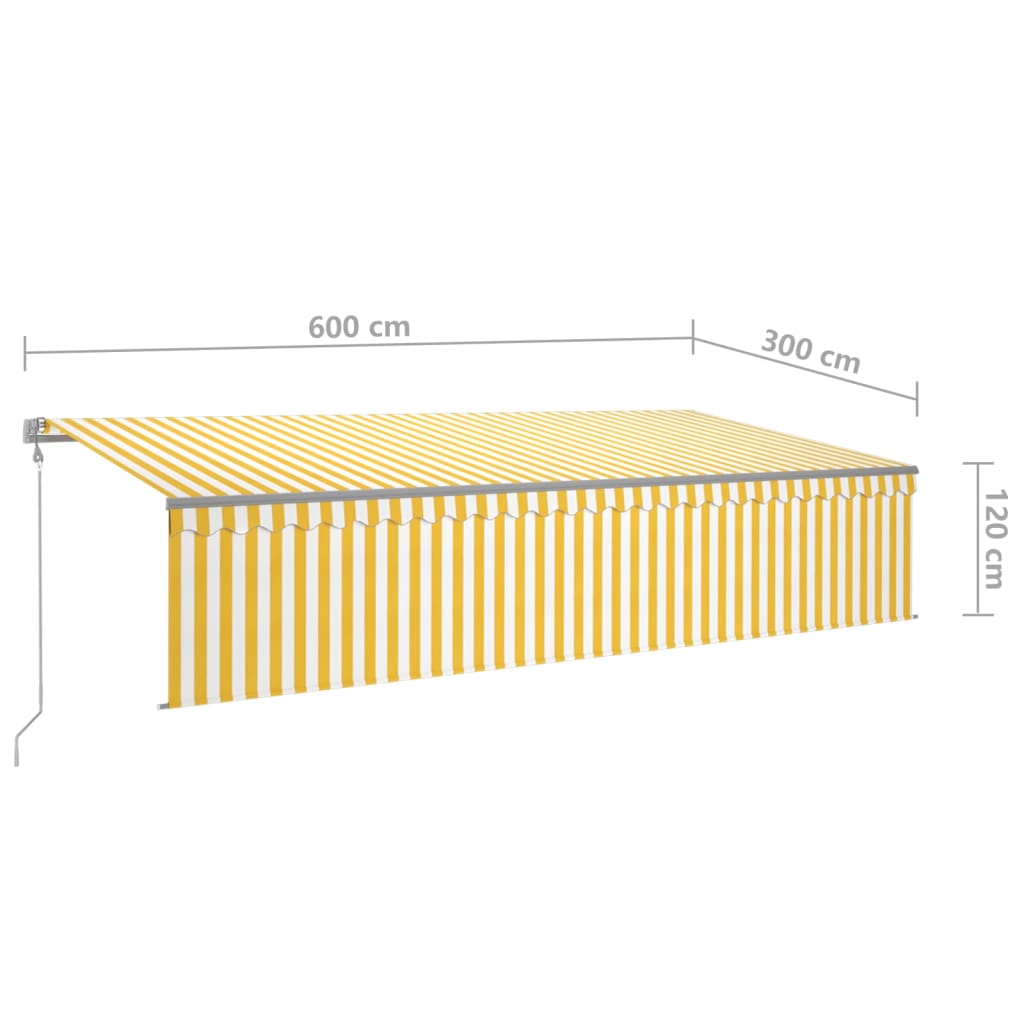 vidaXL Automatisk uttrekkbar markise med rullegardin 6x3 m gul og hvit