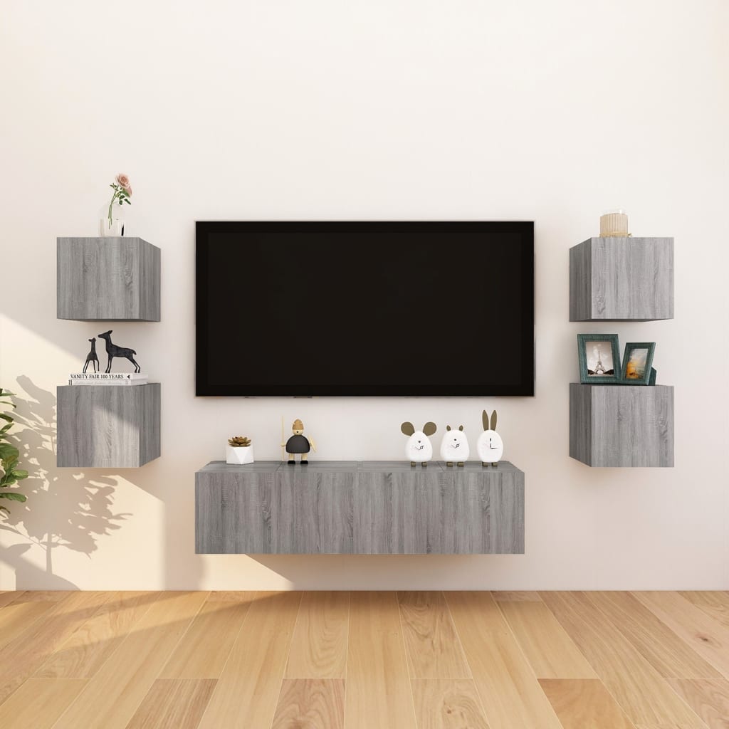 vidaXL Vegghengte TV-benker 4 stk grå sonoma 30,5x30x30 cm
