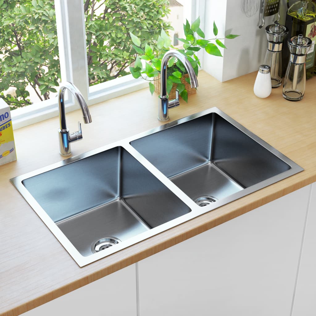 vidaXL Håndlaget kjøkkenvask med sil rustfritt stål