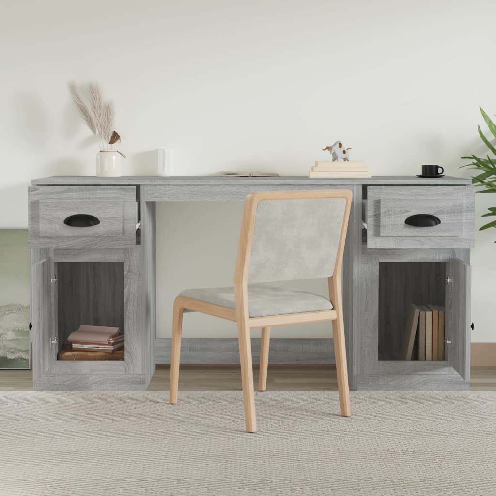 Skrivebord med skap grå sonoma konstruert tre