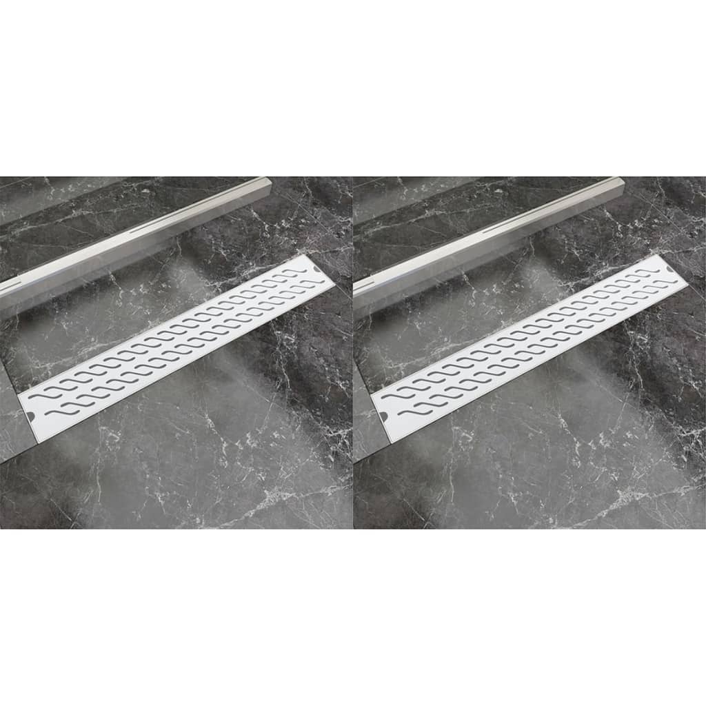 vidaXL Lineært dusjavløp 2 stk bølge 730x140 mm rustfritt stål