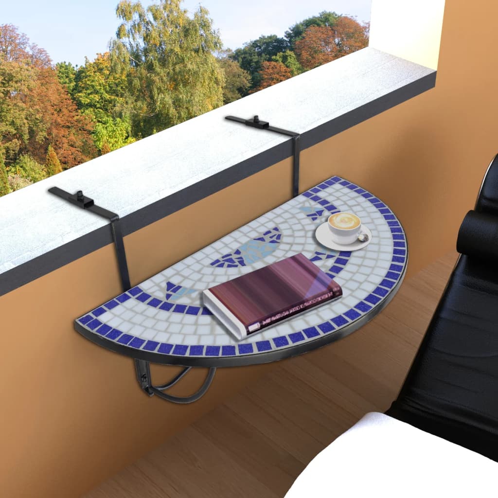 vidaXL Hengende balkongbord blå og hvit mosaikk