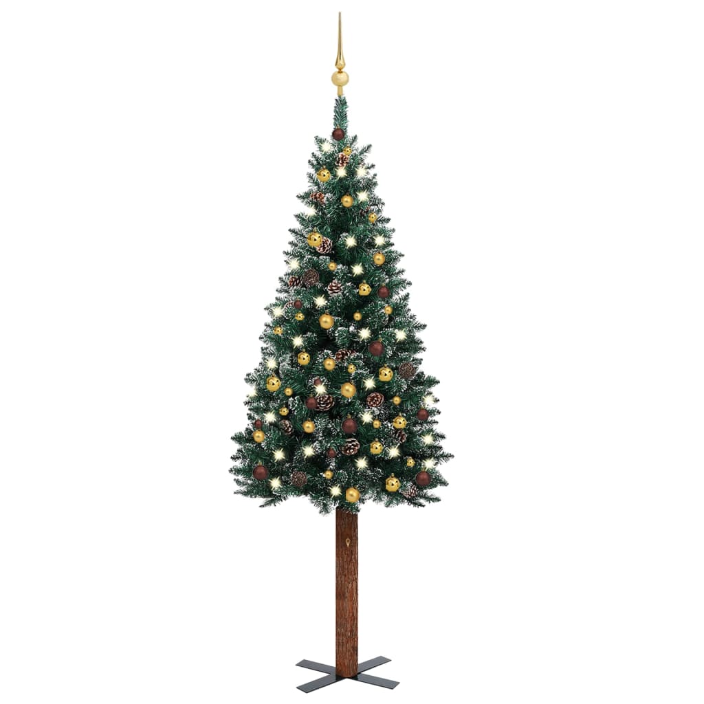 vidaXL Forhåndsbelyst slankt juletre med kulesett grønn 180 cm