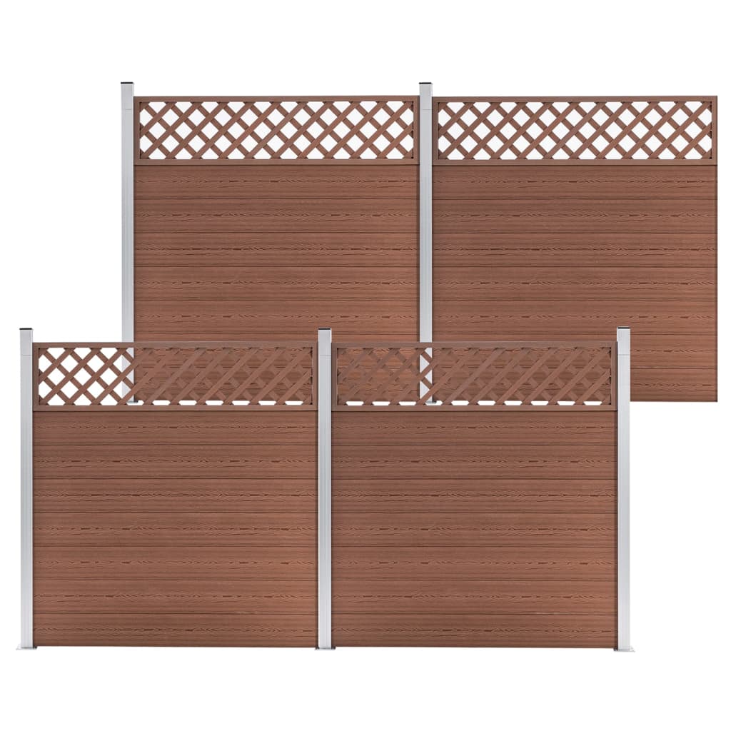 vidaXL Gjerdesett WPC 4 paneler firkantet 699x185 cm brun