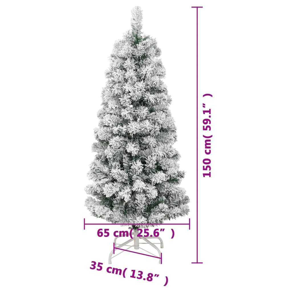 vidaXL Kunstig henglset juletre med 150 LED og flokket snø 150 cm