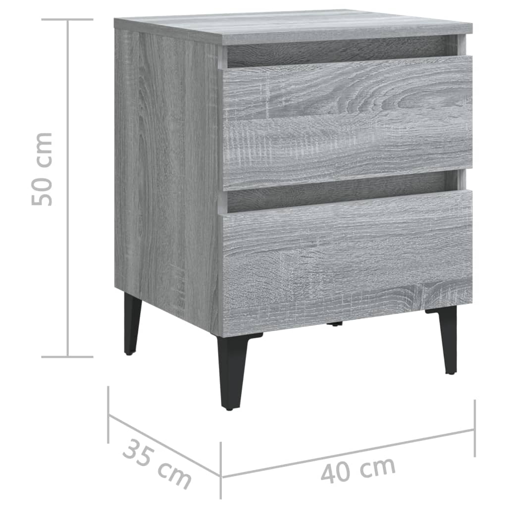 vidaXL Nattbord med metallben 2 stk grå sonoma eik 40x35x50 cm