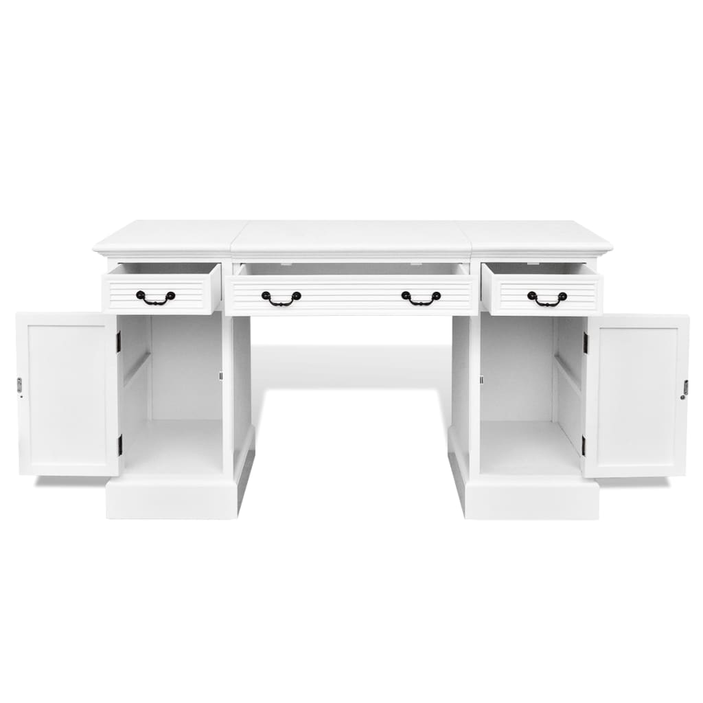 Hvitt Skrivebord med Pedestal, Skap og Skuffer