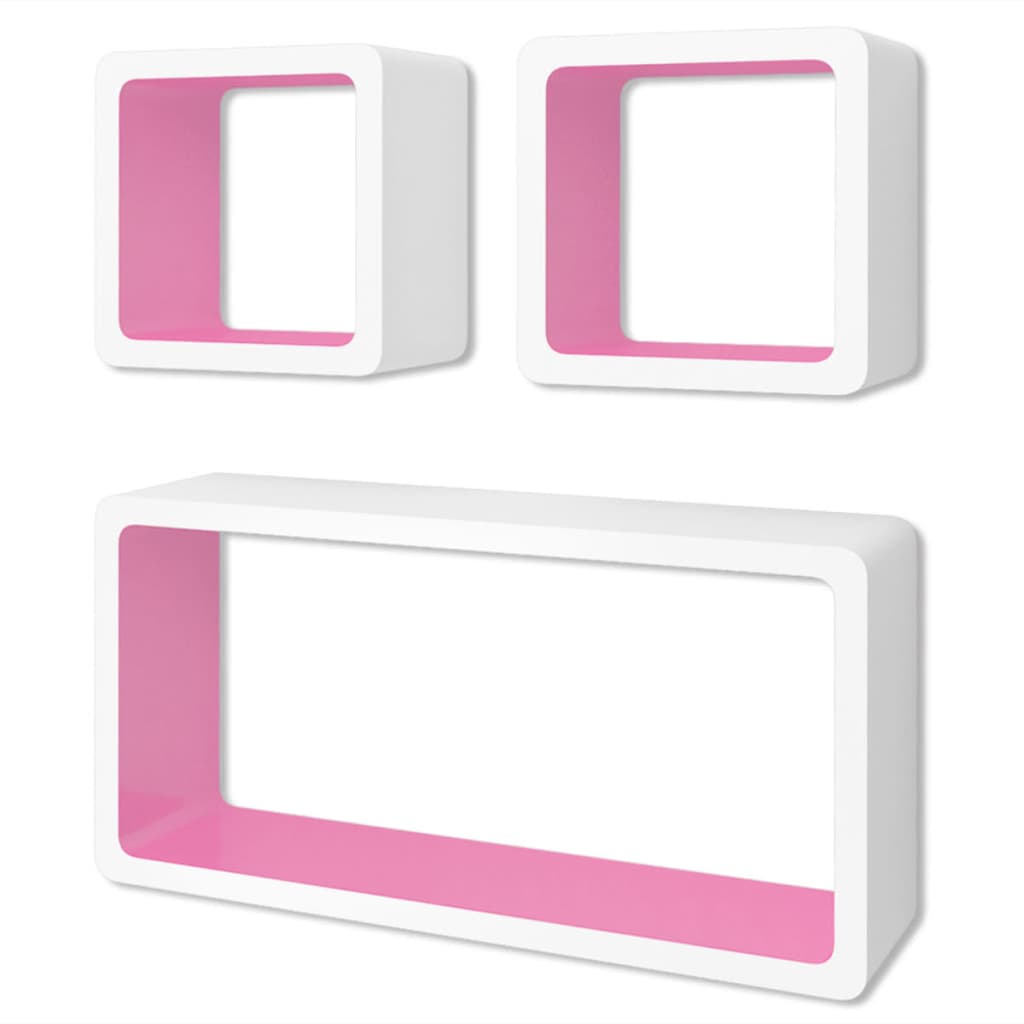 Flytende vegghylle kuber MDF bok/DVD oppbevaring hvit-rosa