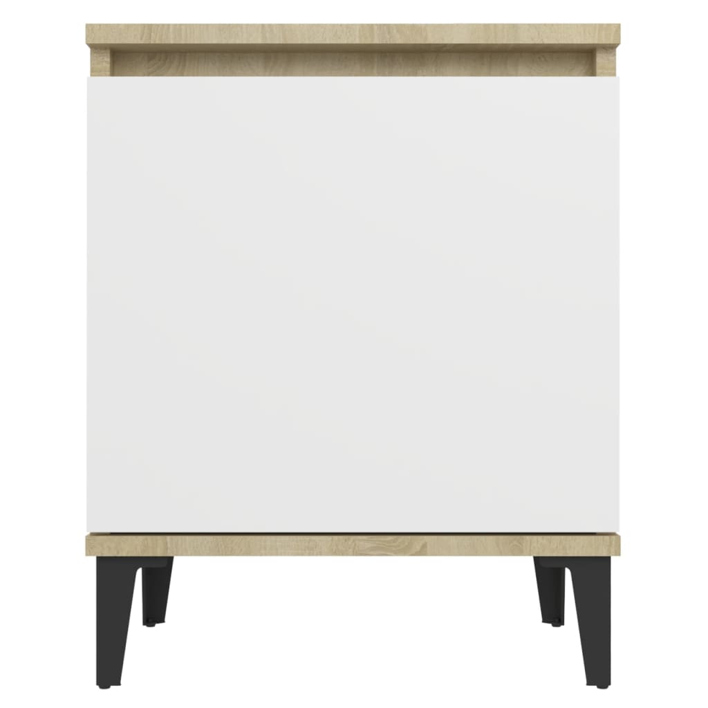 vidaXL Nattbord med metallben sonoma eik og hvit 40x30x50 cm