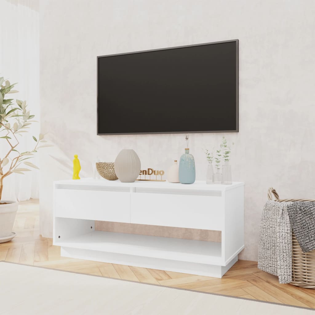 vidaXL TV-benk høyglans hvit 102x41x44 cm sponplate