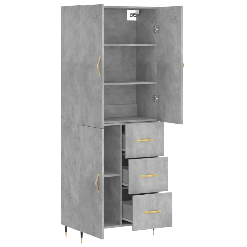 vidaXL Highboard betong grå 69,5x34x180 cm konstruert tre