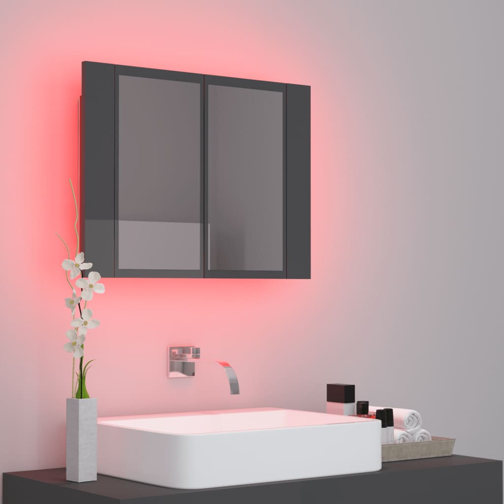 vidaXL LED-speilskap høyglans grå 60x12x45 cm akryl