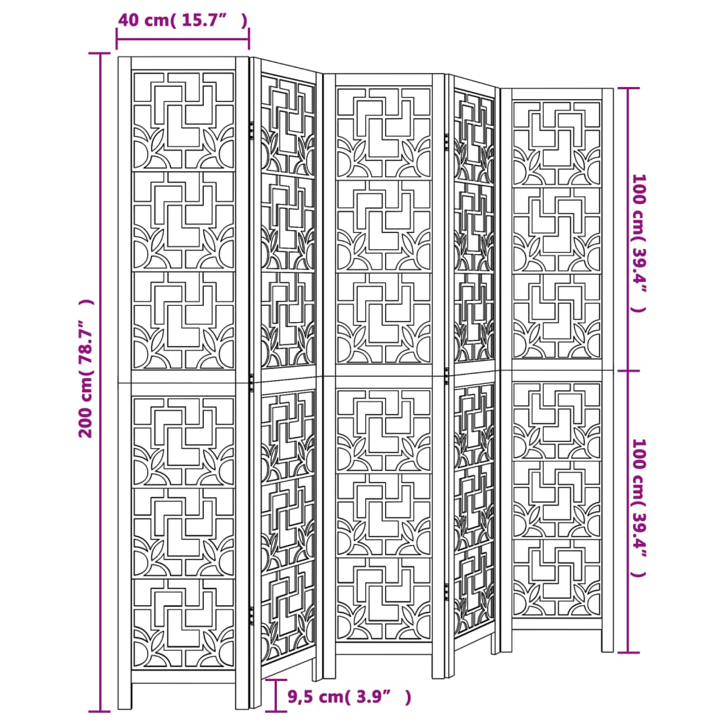 vidaXL Romdeler 5 paneler brun heltre keisertre