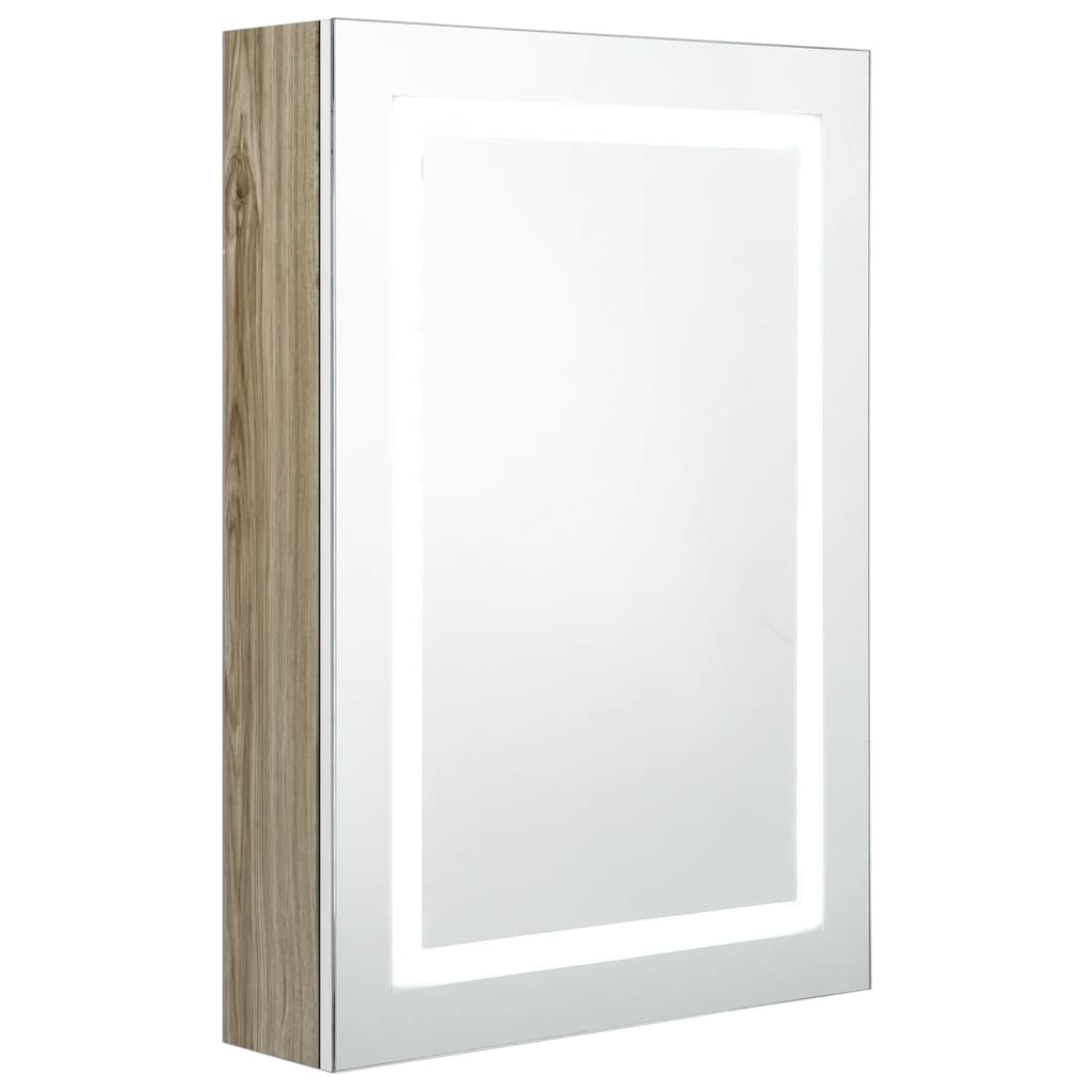vidaXL LED-speilskap til bad hvit og eik 50x13x70 cm