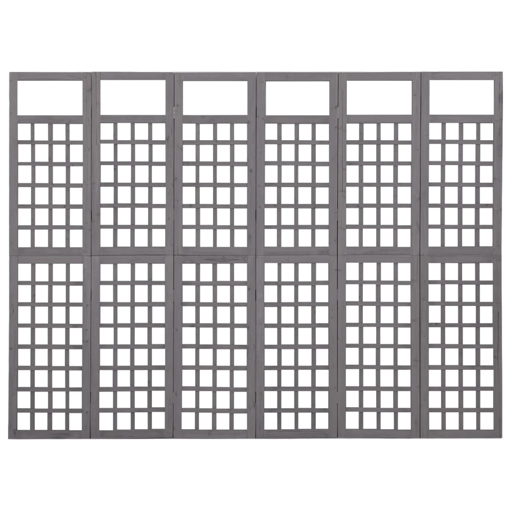 vidaXL Romdeler/espalier 6 paneler heltre gran grå 242,5x180 cm