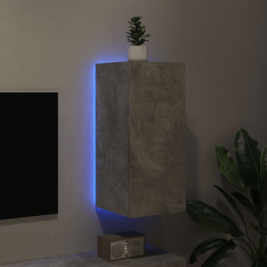 vidaXL Vegghengt TV-benk med LED-lys betonggrå 30,5x35x70 cm