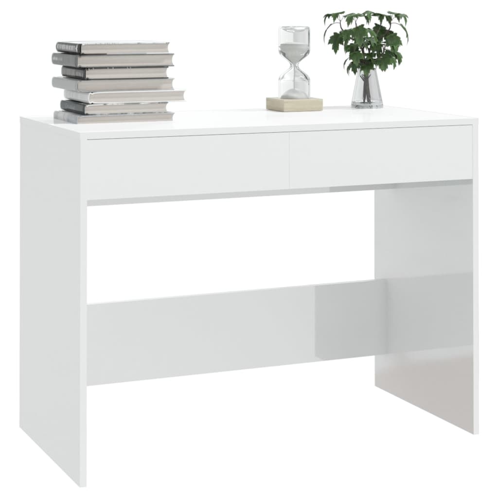 vidaXL Skrivebord høyglans hvit 101x50x76,5 cm sponplate