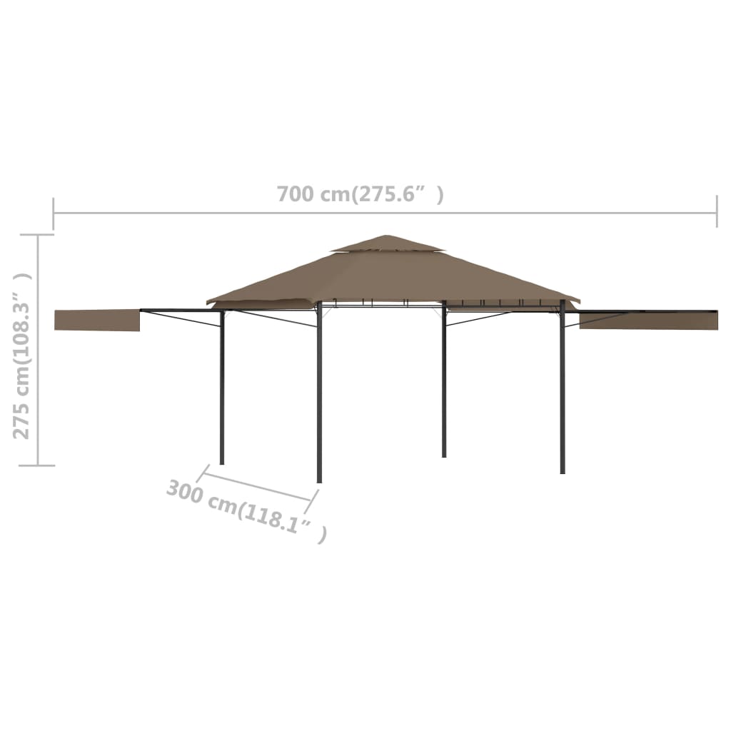 vidaXL Paviljong med doble utvidbare tak 3x3x2,75 m gråbrun 180 g/m²