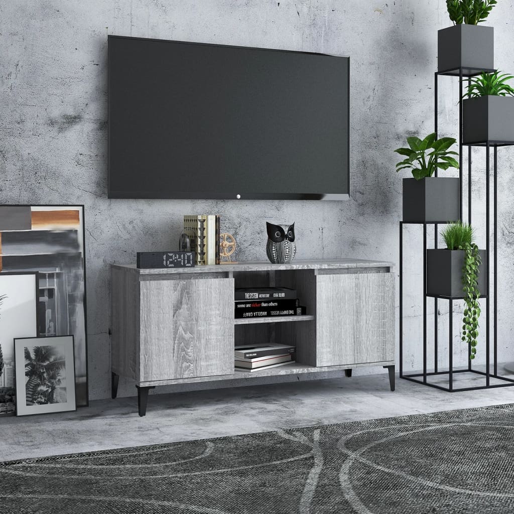 vidaXL TV-benk med metallben grå sonoma eik 103,5x35x50 cm