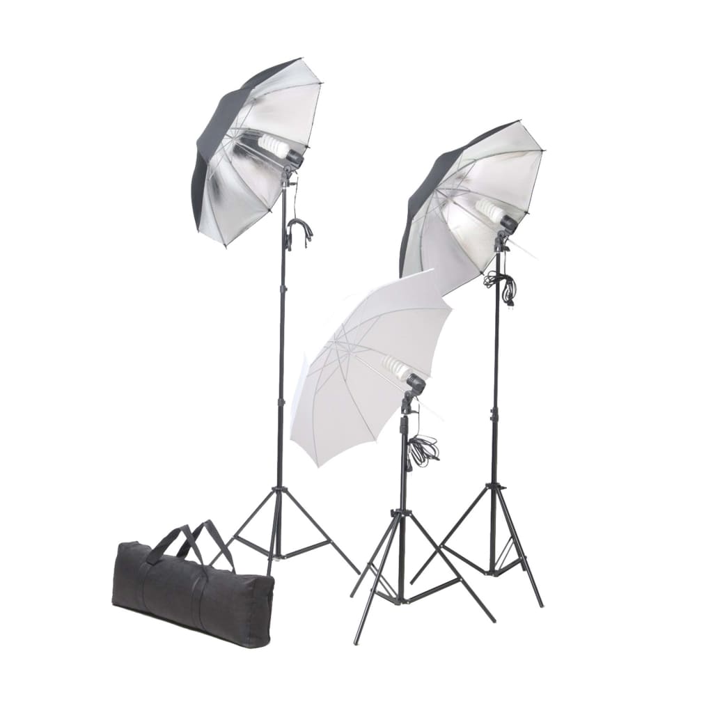 vidaXL Studiobelysningssett: 24 watt stativ og paraplyer