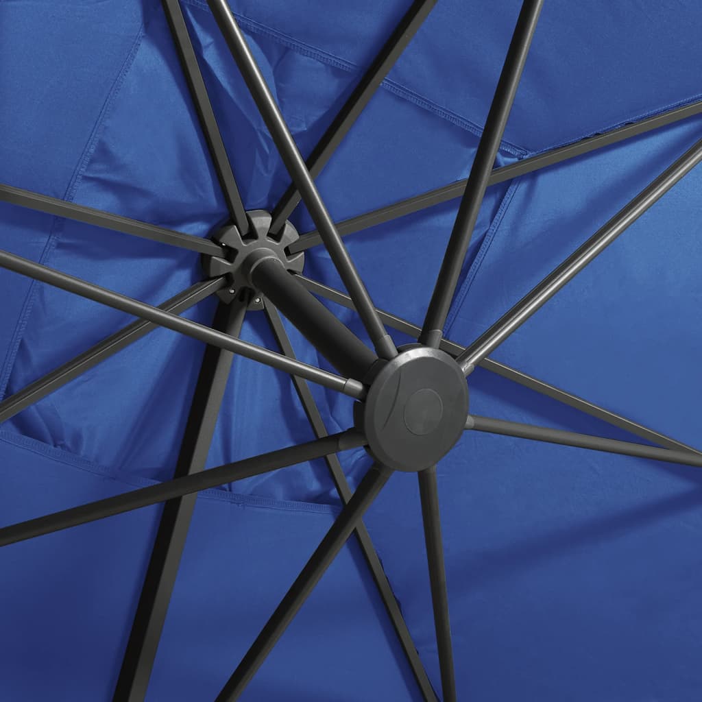 vidaXL Hengeparasoll med stang og LED-lys 300 cm asurblå