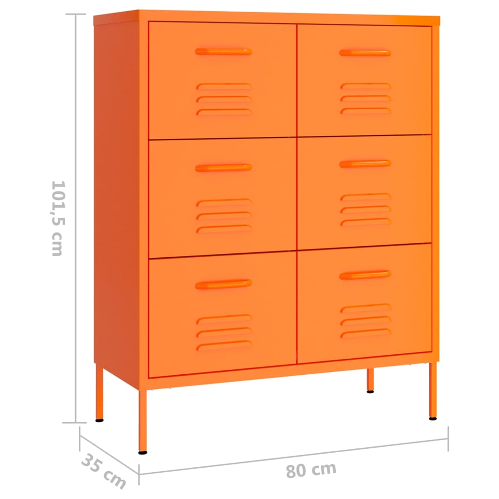 vidaXL Kommode oransje 80x35x101,5 cm stål