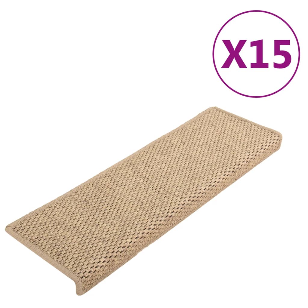 vidaXL Selvklebende trappematter sisal-utseende 15 stk 65x21x4 cm sand