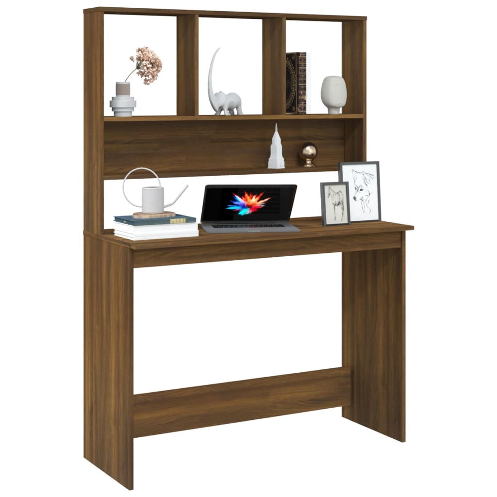 vidaXL Skrivebord med hyller brun eik 110x45x157 cm konstruert tre