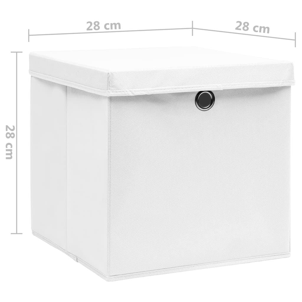 vidaXL Oppbevaringsbokser med deksler 10 stk 28x28x28 cm hvit