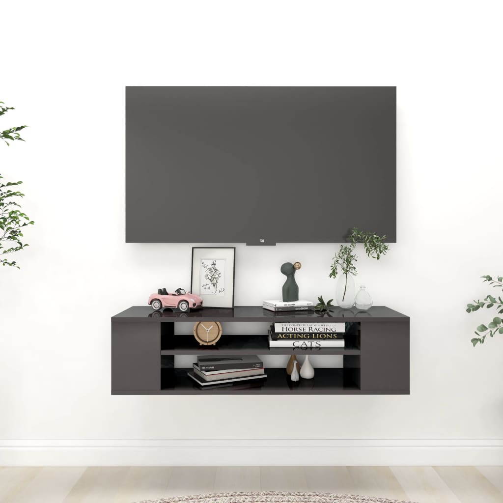 vidaXL Hengende TV-benk høyglans grå 100x30x26,5 cm sponplate