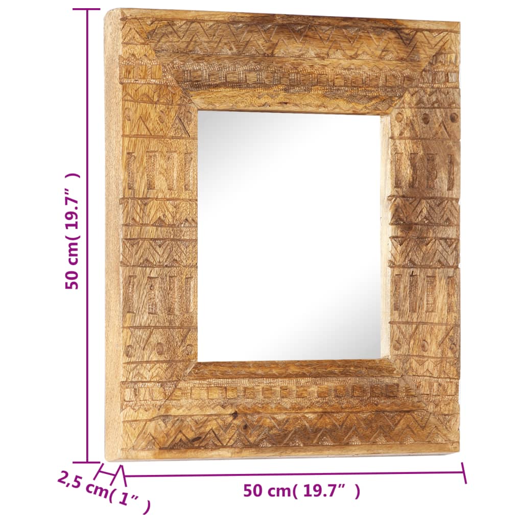 vidaXL Håndskåret speil 50x50x2,5 cm heltre mango