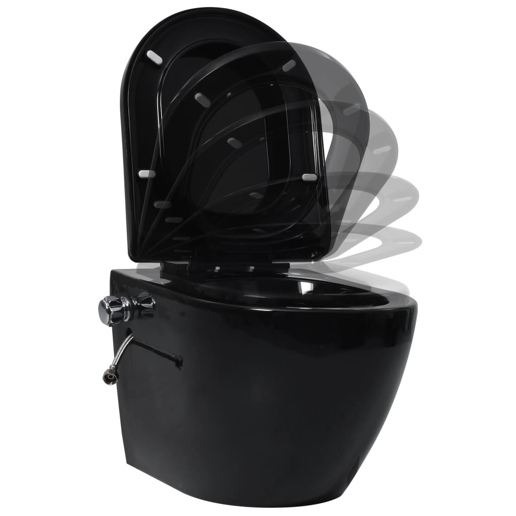 vidaXL Veggmontert toalett med bidéfunksjon kantløst keramikk svart