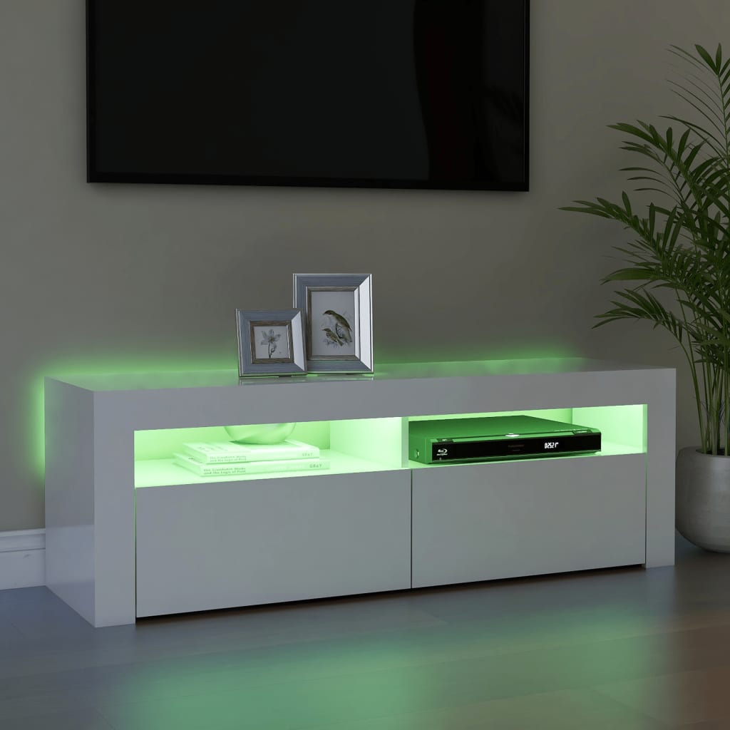 vidaXL TV-benk med LED-lys høyglans hvit 120x35x40 cm