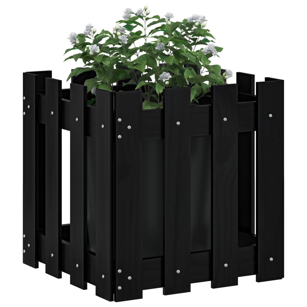 vidaXL Plantekasse med gjerdedesign svart 40x40x40 cm heltre furu