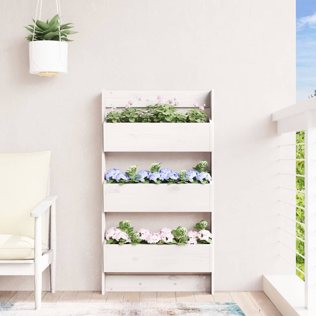 vidaXL Vegghengt plantekasse 3 etasjer 60x18,5x110 cm hvit heltre furu