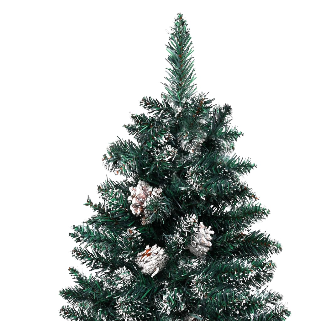 vidaXL Slankt forhåndsbelyst juletre ekte tre og hvit snø grønn 210 cm