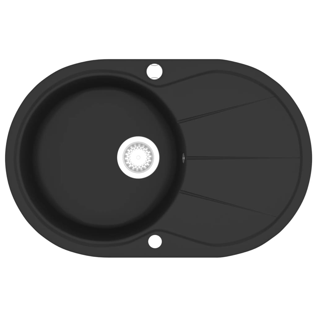 vidaXL Kjøkkenvask i granitt enkel kum oval svart