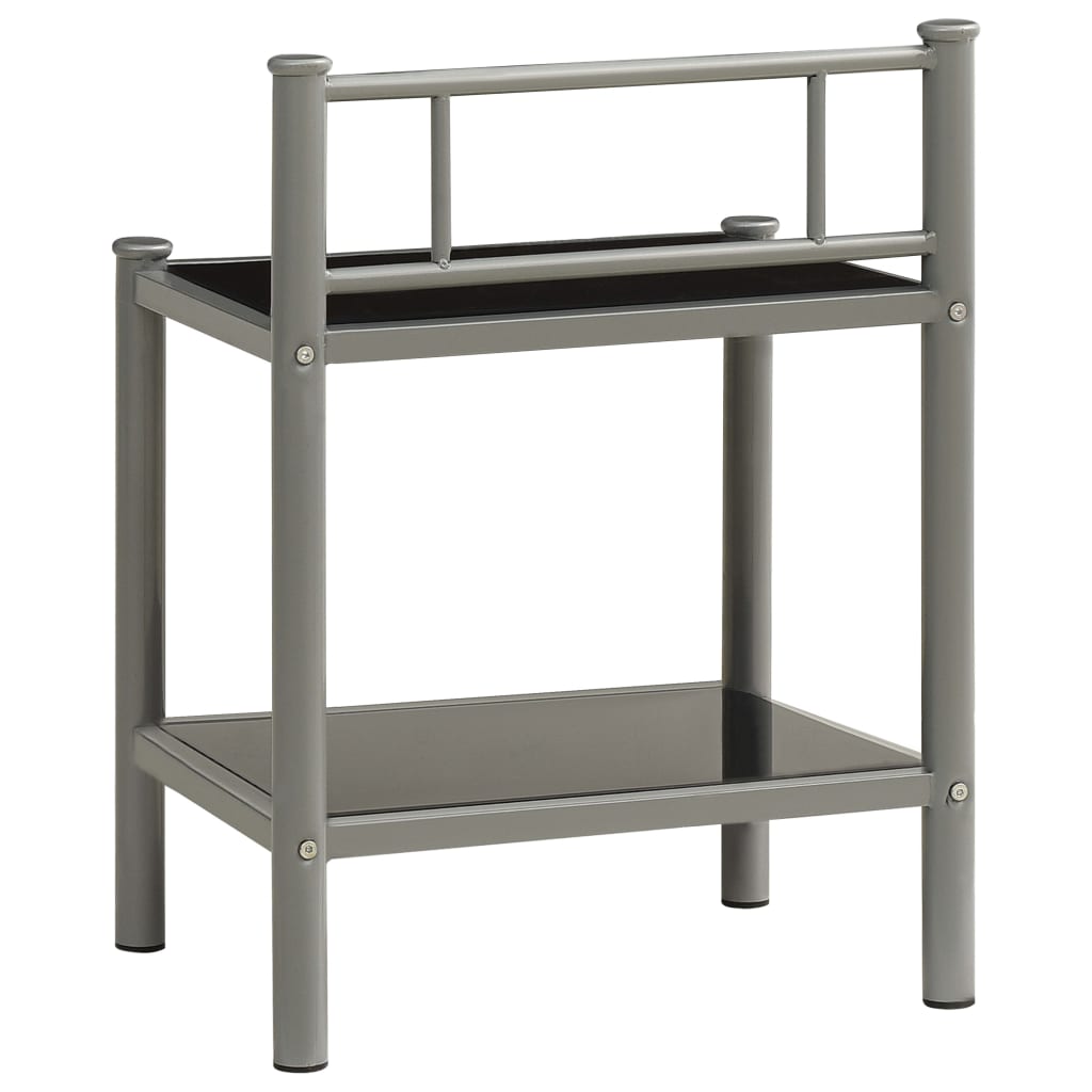 vidaXL Nattbord grå og svart 45x34,5x60,5 cm metall og glass