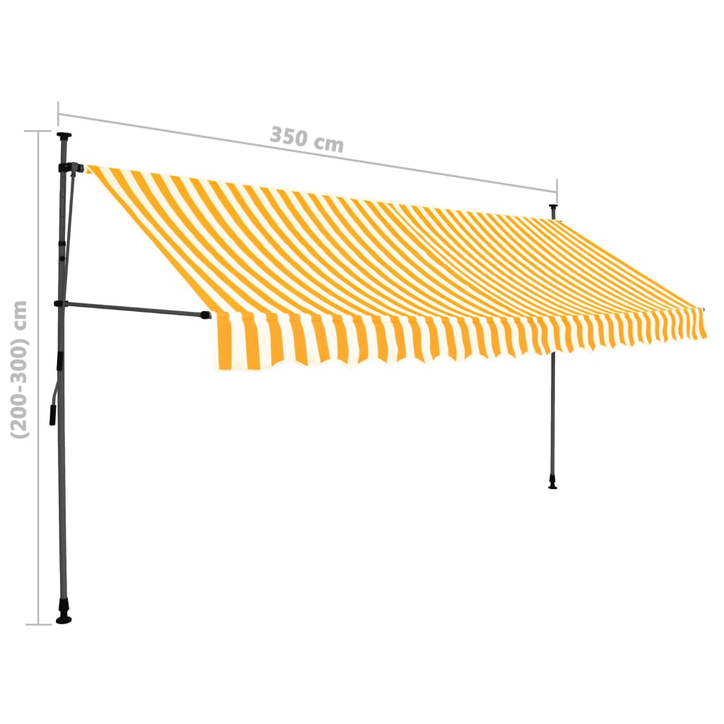vidaXL Manuell uttrekkbar markise med LED 350 cm hvit og oransje
