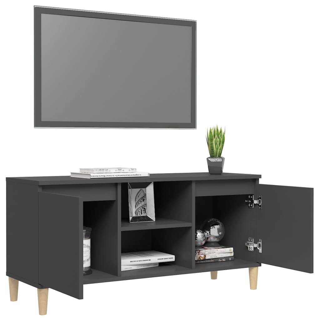 vidaXL TV-benk med ben i heltre grå 103,5x35x50 cm
