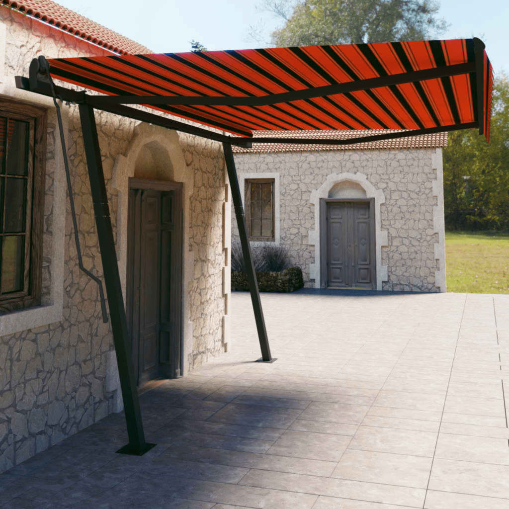 vidaXL Automatisk uttrekkbar markise med stolper 4,5x3 m oransje brun